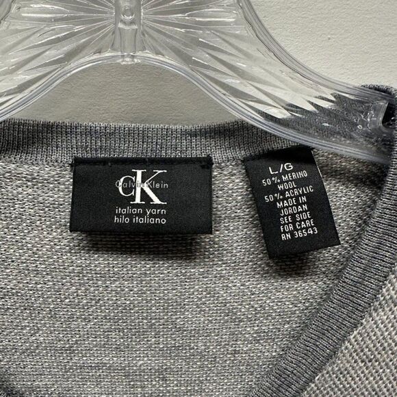 Calvin Klein Men's Merino Wool Blend V-Neck Sweater | Gray Size Large - Picture 3 of 12